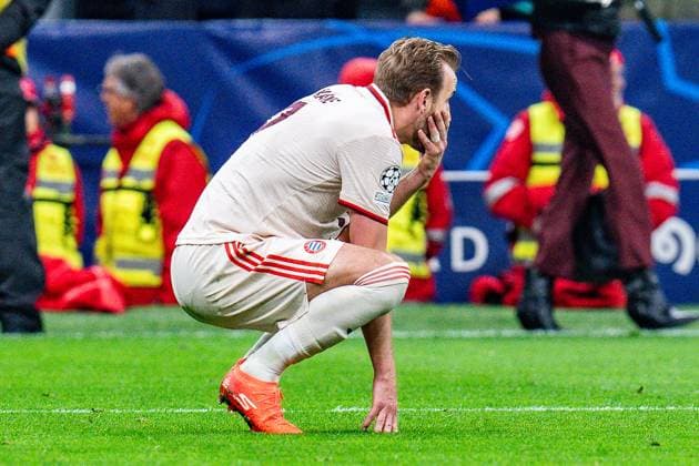 16 04 2025, Inter Milan vs FC Bayern Munich, UEFA Champions League, quarterfinal second leg Harry Kane FC Bayern Muenchen, 9 unhappy unhappy annoyed angry sad facial expressions gestures Copyright: xBahhoxKarax