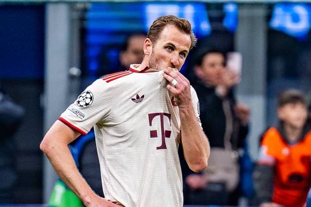 16 04 2025, Inter Milan vs FC Bayern Munich, UEFA Champions League, quarterfinal second leg Harry Kane FC Bayern Muenchen, 9 unhappy unhappy annoyed angry sad facial expressions gestures Copyright: xBahhoxKarax