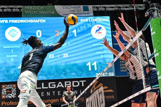 GER, VBL, VfB Friedrichshafen vs SVG Lüneburg 16 04 2025, Spacetech Arena, Friedrichshafen, GER, VBL, VfB Friedrichshafen vs SVG Lüneburg, in the picture Jose Israel Masso Alvarez Friedrichshafen, 1 nordphotoxGmbHx xHafner nph00200
