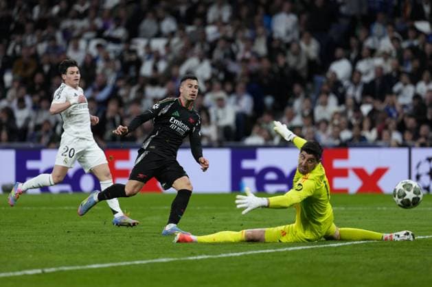 Fußball, CL, Real Madrid - FC Arsenal Cc Madrid 16 04 2025 - Champions League Real Madrid-Arsenal foto Cesar Cebolla Image nella foto: gol Gabriel Martinelli 