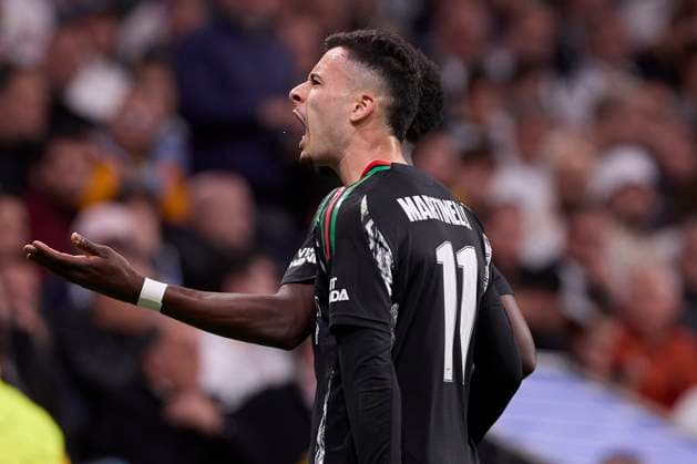 Fußball, CL, Real Madrid - FC Arsenal April 16, 2025, Madrid, Spain: Gabriel Martinelli of Arsenal FC celebrates a goal during the UEFA Champions League 2024 25 Quarter Final Second Leg match between Real Madrid CF and Arsenal FC at Santiago Bernabeu Stadium. Final score: Real Madrid CF 1 : 2 Arsenal FC Madrid Spain - ZUMAs197 20250416_aaa_s197_088 Copyright: xFedericoxTitonex