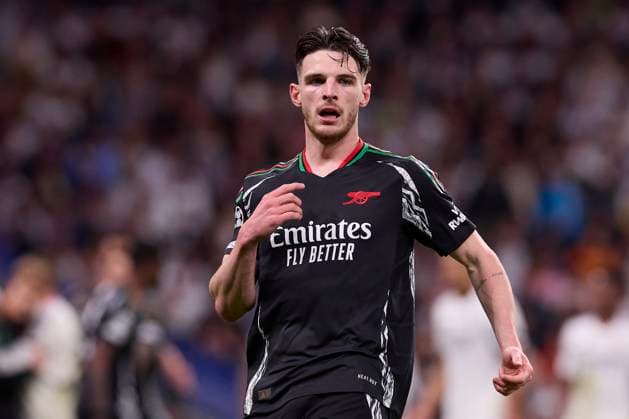 Fußball, CL, Real Madrid - FC Arsenal April 16, 2025, Madrid, Spain: Declan Rice of Arsenal FC seen in action during the UEFA Champions League 2024 25 Quarter Final Second Leg match between Real Madrid CF and Arsenal FC at Santiago Bernabeu Stadium. Final score: Real Madrid CF 1 : 2 Arsenal FC Madrid Spain - ZUMAs197 20250416_aaa_s197_108 Copyright: xFedericoxTitonex