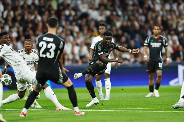 Fußball, CL, Real Madrid - FC Arsenal Bukayo Saka (Arsenal), APRIL 16, 2025 - Football Soccer : UEFA Champions League Quarter-finals 2nd leg match between Real Madrid CF 1-2 Arsenal FC at the Estadio Santiago Bernabeu in Madrid, Spain. Noxthirdxpartyxsales  (287881199)