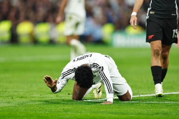 Fußball, CL, Real Madrid - FC Arsenal Endrick (Real), APRIL 16, 2025 - Football Soccer : Endrick regret after miss shot during UEFA Champions League Quarter-finals 2nd leg match between Real Madrid CF 1-2 Arsenal FC at the Estadio Santiago Bernabeu in Madrid, Spain. Noxthirdxpartyxsales  (287881282)