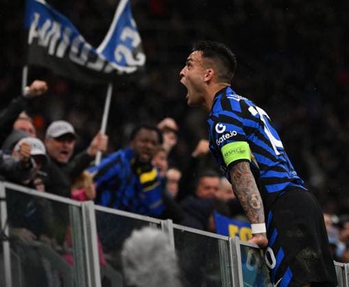 (250417) -- MILAN, April 17, 2025 -- Inter Milan s Lautaro Martinez celebrates his goal during the UEFA Champions League Quarterfinal 2nd leg match between Inter Milan and Bayern Munich in Milan, Italy, April 16, 2025. (Photo by Xinhua) (SP)ITALY-MILAN-FOOTBALL-UEFA CHAMPIONS LEAGUE-INTER MILAN VS BAYERN MUNICH AlbertoxLingria 