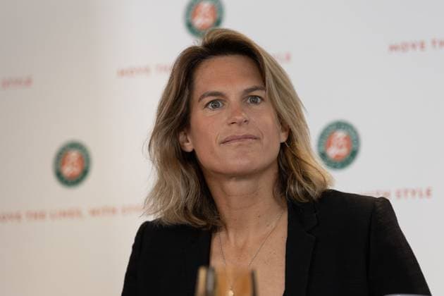 Paris 17 04 2025 Press conference French Open 2025 Roland Garros v l , Amelie Mauresmo talking to the journalists, Roland Garros 2025 Copyright: HMBxMedia AntonioxBorga