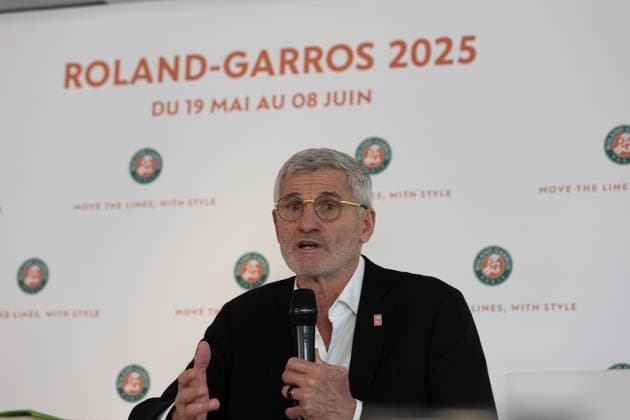 Paris 17 04 2025 Press conference French Open 2025 Roland Garros v l , Gilles Moretton talking to the journalists, Roland Garros 2025 Copyright: HMBxMedia AntonioxBorga
