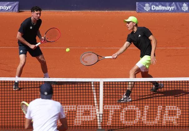 17 04 2025, BMW Open MTTC Iphitos ATP Tour 500, Munich, Tennis, Sport, in the picture Max Hans Rehberg GER and Justin Engel GER vs Jakob Schnaitter GER