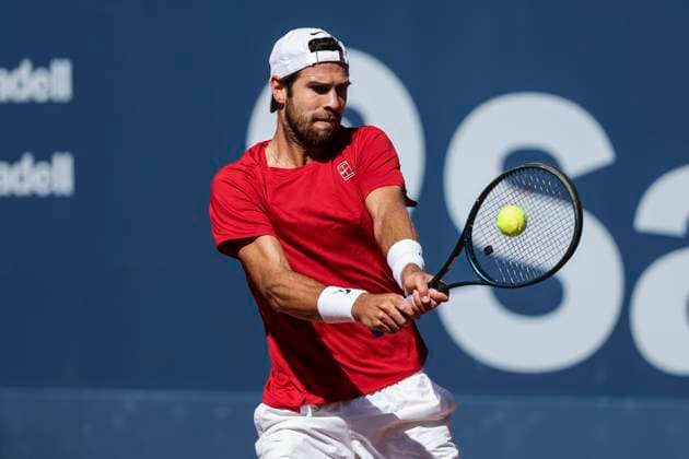 Sport Bilder des Tages April 17, 2025, Barcelona, Barcelona, Spain: Karen Khachanov of Russia in actions against Jauma Munar of Spain during the round of 16 tennis match of the Barcelona Open Banc Sabadell - Conde Godo 2025 Day 4 at Real Club De Tenis Barcelona on April 17, 2025 in Barcelona, Spain. Barcelona Spain - ZUMAa181 20250417_zaa_a181_030 Copyright: xJavierxBorregox