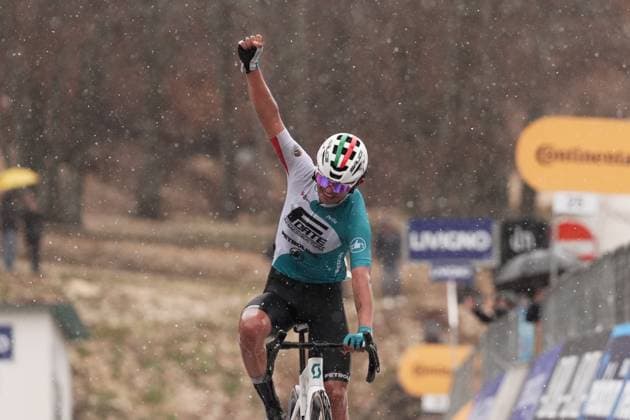 CALLEJAS SANTOS Edison Alejandro stage winner during the Giro d™Abruzzo, stage 3 from San Demetrio ne Vestini to Roccaraso (Aremogna) (160 km) - Abruzzo - Thursday, April 17, 2025. - cycling .  Copyright: xMassimoxPaolone LaPressex