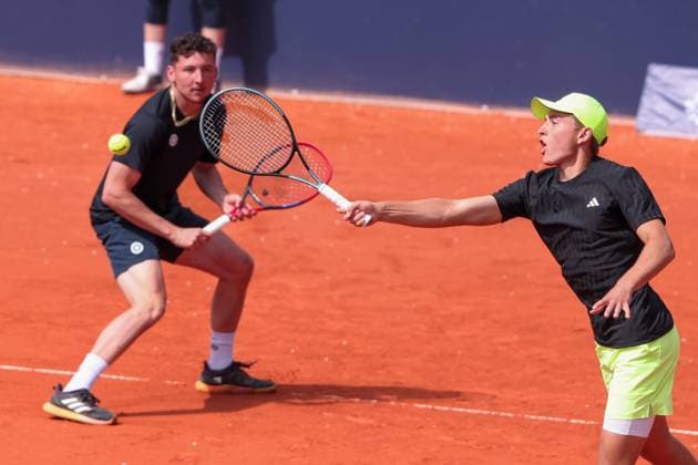 Justin Engel yellow cap and Max Rehberg, behind Jakob Schnaitter, Mark Wallner, Men s Doubles Tennis BMW Open 2025 ATP 500 MTTC Iphitos Munich Germany April 17, 2025 Copyright: xJuergenxHasenkopfx