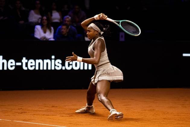 in the picture Coco Gauff USA Coco Gauff USA vs Ella Seidel GER GER, Porsche Tennis Grand Prix GP Stuttgart 2025, WTA500, 17 04 2025 GER, Porsche Tennis Grand Prix GP Stuttgart 2025, WTA500, 17 04 2025 Stuttgart Copyright: xEibner-Pressefoto RogerxBuerkex EP