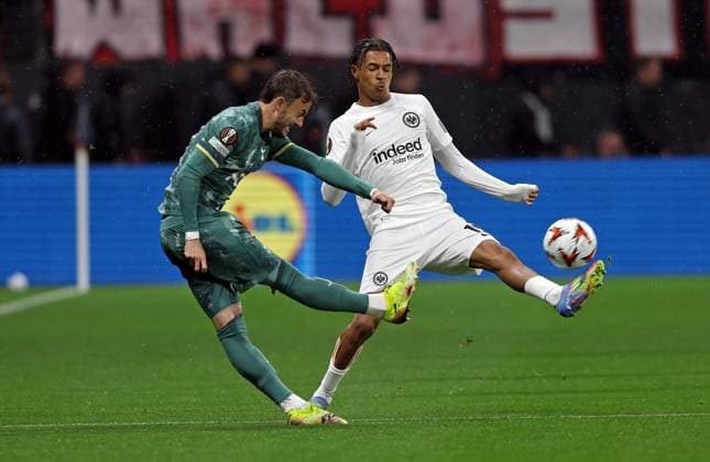 17 04 2025, xovx, Football UEFA Europa League, Eintracht Frankfurt Tottenham Hotspur v l James Maddison Tottenham Hotspur , Jean Matteo Bahoya EINTRACHT FRANKFURT DFL DFB REGULATIONS PROHIBIT ANY USE OF PHOTOGRAPHS as IMAGE SEQUENCES and or QUASI VIDEO emspor Frankfurt am Main