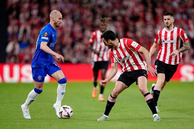 Vaclav Cerný of Rangers in action Athletic Bilbao v Rangers, UEFA Europa League, Quarter Final, First Leg, Football, Estadio de San Mams, Bilbao, Spain - 17 Apr 2025 EDITORIAL USE ONLY No use with unauthorised audio, video, data, fixture lists, club league logos or live services. Online in-match use limited to 120 images, no video emulation. No use in betting, games or single club league player publications. Copyright: xGokhanxTaner Shutterstockx 15253954bp