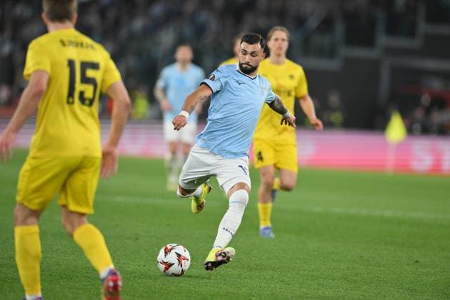 Foto IPP Roberto Ramaccia Roma 17 4 2025 Calcio Europa League - Quarti partita di ritorno 2024 2025 Lazio vs Bodo Glimt Nella foto Valentin Castellanos calcia il pallone Italy Photo Press - World Copyright Roma italy Italia ITALY  Copyright: xR4924_italyphotopressx