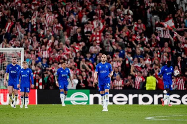 Vaclav Cerný of Rangers shows a look of dejection Athletic Bilbao v Rangers, UEFA Europa League, Quarter Final, First Leg, Football, Estadio de San Mams, Bilbao, Spain - 17 Apr 2025 EDITORIAL USE ONLY No use with unauthorised audio, video, data, fixture lists, club league logos or live services. Online in-match use limited to 120 images, no video emulation. No use in betting, games or single club league player publications. Copyright: xGokhanxTaner Shutterstockx 15253954ch