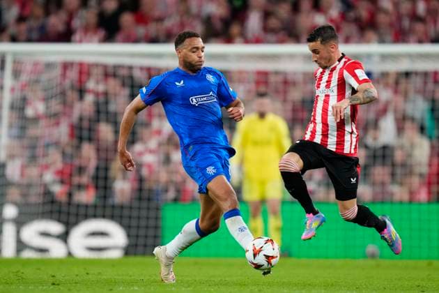 Athletic Club v Rangers FC - UEFA Europa League 2024 25 Quarter Final Second Leg Cyriel Dessers centre-forward of Rangers FC and Nigeria and Alex Berenguer left winger of Athletic Club and Spain compete for the ball during the UEFA Europa League 2024 25 Quarter Final Second Leg match between Athletic Club and Rangers FC at Estadio de San Mames on April 17, 2025 in Bilbao, Spain. Bilbao Spain  Copyright: xJosexBretonx originalFilename:bretonhernandez-athletic250417_npH7C.jpg