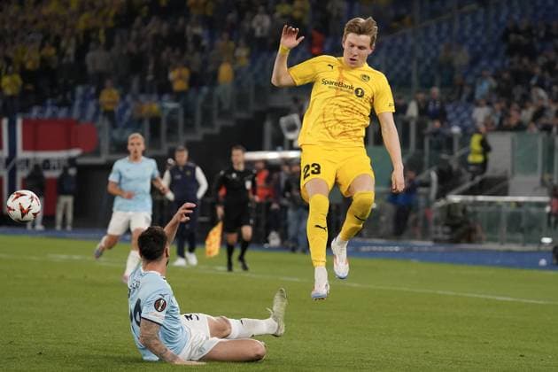 Jens Hauge and Mario Gila during quarter finals of the UEFA Europa League between S.S. Lazio VS Fotballklubben Bodo Glimt on 17 April 2025 at the Olympic Stadium, Rome, italy  Copyright: xStefanoxDÂ offizi IPAxSportx xipa-agency.netx xx IPA_56606726 IPA_Agency_IPA56606726
