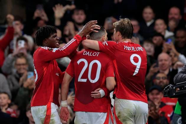 Manchester United, ManU v Olympique Lyonnais Europa League 17 04 2025. Quarter Final leg 2 of 2 Diogo Dalot (20) of Manchester United celebrates scoring to make it 2-0 during the Europa League quarter final second leg match between Manchester United and Olympique Lyonnais at Old Trafford, Manchester, England on 17 April 2025. Manchester Old Trafford Greater Manchester England Editorial use only , Copyright: xConorxMolloyx PSI-21857-0061