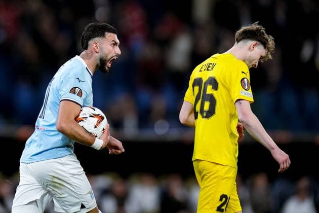 S.S. Lazio v FK Bodo Glimt - UEFA Europa League 2024 25 Quarter Final Second Leg Taty Castellanos of SS Lazio celebrates after scoring first goal by shouting in the face of Hakon Evjen of FK Bodo Glimt during the UEFA Europa League 2024 25 Quarter Final Second Leg match between S.S. Lazio and FK Bodo Glimt at Stadio Olimpico on April 17, 2025 in Rome, Italy. Rome Stadio Olimpico Rome Italy Copyright: xGiuseppexMaffiax UEL_Lazio-BodoGlimt_170425_BRU8651