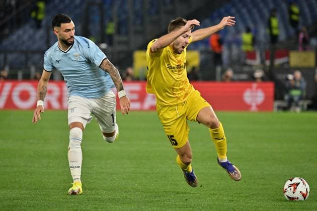 Foto IPP Felice De Martino Roma 17 04 2025 Calcio Europa League 2024-2025 Quarti partita di ritorno Lazio - Bodo Glimt Nella foto: Taty Castellanos e Fredrik Bjorkan Italy Photo Press World Copyright Roma italy Italia ITALY  Copyright: xR4924_italyphotopressx