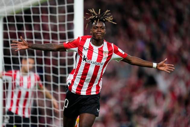 Athletic Club v Rangers FC - UEFA Europa League 2024 25 Quarter Final Second Leg Nico Williams left winger of Athletic Club and Spain celebrates after scoring his sides first goal during the UEFA Europa League 2024 25 Quarter Final Second Leg match between Athletic Club and Rangers FC at Estadio de San Mames on April 17, 2025 in Bilbao, Spain. Bilbao Spain  Copyright: xJosexBretonx originalFilename:bretonhernandez-athletic250417_npZOb.jpg