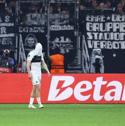 Rasmus Kristensen of Eintracht Frankfurt looks dejected Eintracht Frankfurt v Tottenham Hotspur, UEFA Europa League, Quarter Final, Second Leg, Football, Deutsche Bank Park, Frankfurt, Germany - 17 Apr 2025 EDITORIAL USE ONLY No use with unauthorised audio, video, data, fixture lists, club league logos or live services. Online in-match use limited to 120 images, no video emulation. No use in betting, games or single club league player publications. Copyright: xMichaelxZemanek Shutterstockx 15253955aa