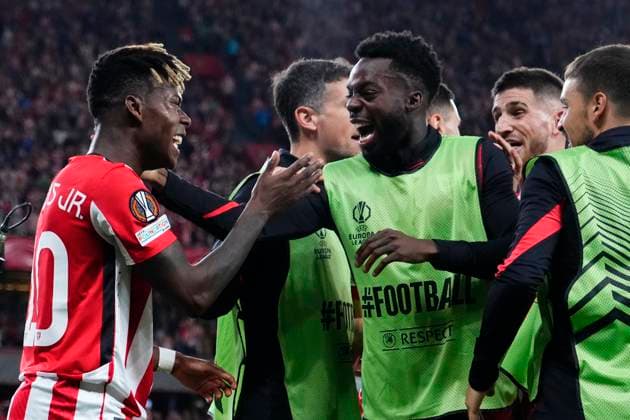 Athletic Club v Rangers FC - UEFA Europa League 2024 25 Quarter Final Second Leg Nico Williams left winger of Athletic Club and Spain celebrates after scoring his sides first goal during the UEFA Europa League 2024 25 Quarter Final Second Leg match between Athletic Club and Rangers FC at Estadio de San Mames on April 17, 2025 in Bilbao, Spain. Bilbao Spain  Copyright: xJosexBretonx originalFilename:bretonhernandez-athletic250417_np3vw.jpg