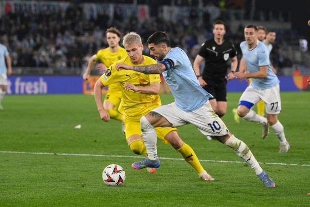 CALCIO - UEFA Europa League - SS Lazio vs FK Bodo Glimt Lazioâ??s Mattia Zaccagni and Glimtâ??s Odin Bjortuft during the UEFA Europa League 2024-2025 football match between SS Lazio and FK Bodo Glimt at the Olympic Stadium in Rome on April 17, 2025. Rome Italy  Copyright: xIPAxSport ABACAx