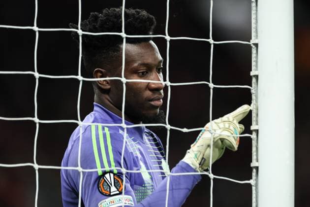 UEFA Europa League Quarter-finals Manchester United, ManU v Lyon AndrÃ Onana of Manchester United during the UEFA Europa League Quarter-finals match Manchester United vs Lyon at Old Trafford, Manchester, United Kingdom, 17th April 2025 (Photo by Mark Cosgrove News Images) Manchester Old Trafford Greater Manchester United Kingdom Copyright: xMarkxCosgrove NewsxImagesx