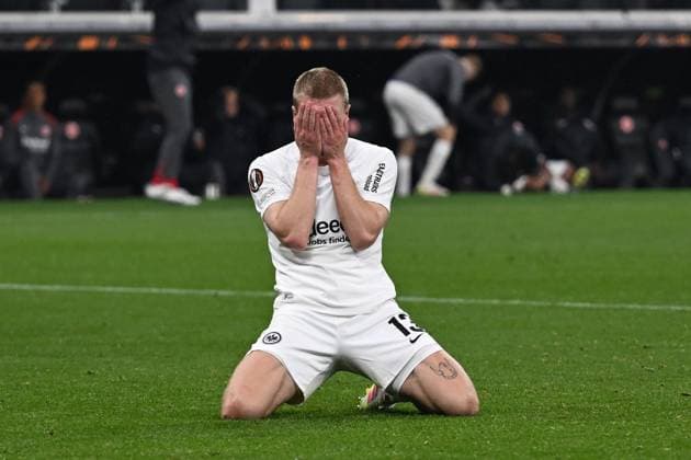 17 04 2025, xpsx, Football UEFA Europa League, Eintracht Frankfurt Tottenham Hotspur v l Rasmus Kristensen Eintracht Frankfurt Disappointed, sad, frustrated DFL DFB REGULATIONS PROHIBIT ANY USE OF PHOTOGRAPHS as IMAGE SEQUENCES and or QUASI VIDEO Frankfurt am Main