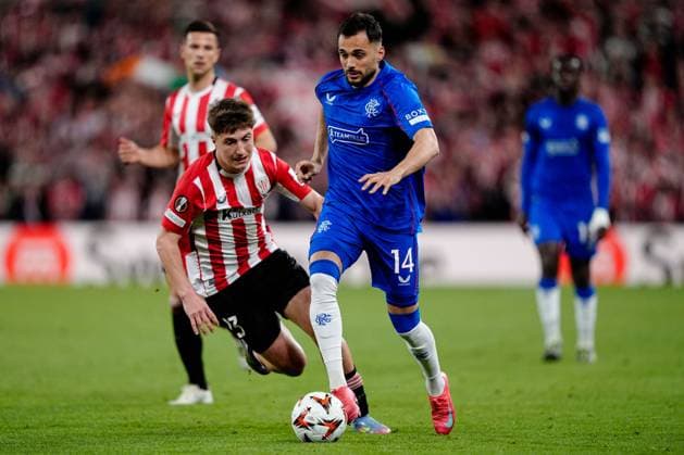 Nedim Bajrami of Rangers Athletic Bilbao v Rangers, UEFA Europa League, Quarter Final, First Leg, Football, Estadio de San Mams, Bilbao, Spain - 17 Apr 2025 EDITORIAL USE ONLY No use with unauthorised audio, video, data, fixture lists, club league logos or live services. Online in-match use limited to 120 images, no video emulation. No use in betting, games or single club league player publications. Copyright: xGokhanxTaner Shutterstockx 15253954dw