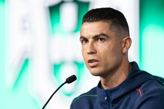 March 22, 2025, Caxias, Oeiras, Portugal: Portugal and Al-Nassr forward CRISTIANO RONALDO (7) speaking in the press conference, PK, Pressekonferenz before the game for Nations League between Portugal and Denmark at Cidade do Futebol Caxias Portugal - ZUMAs359 20250322_zsp_s359_117 Copyright: xAlexandrexdexSousax
