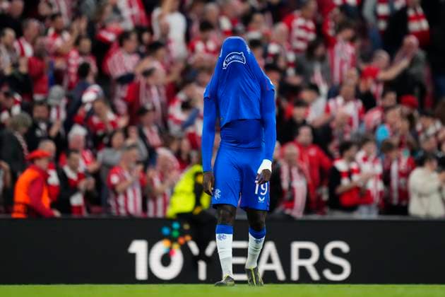 Athletic Club v Rangers FC - UEFA Europa League 2024 25 Quarter Final Second Leg Clinton Nsiala centre-back of Rangers FC and France dejected after losing the UEFA Europa League 2024 25 Quarter Final Second Leg match between Athletic Club and Rangers FC at Estadio de San Mames on April 17, 2025 in Bilbao, Spain. Bilbao Spain  Copyright: xJosexBretonx originalFilename:bretonhernandez-athletic250417_npfGp.jpg