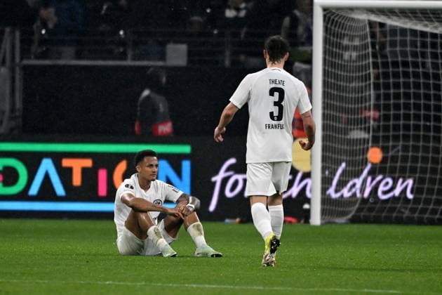 17 04 2025, xpsx, Football UEFA Europa League, Eintracht Frankfurt Tottenham Hotspur v l Tuta Eintracht Frankfurt Arthur Theate Eintracht Frankfurt Disappointed, sad, frustrated DFL DFB REGULATIONS PROHIBIT ANY USE OF PHOTOGRAPHS as IMAGE SEQUENCES and or QUASI VIDEO Frankfurt am Main