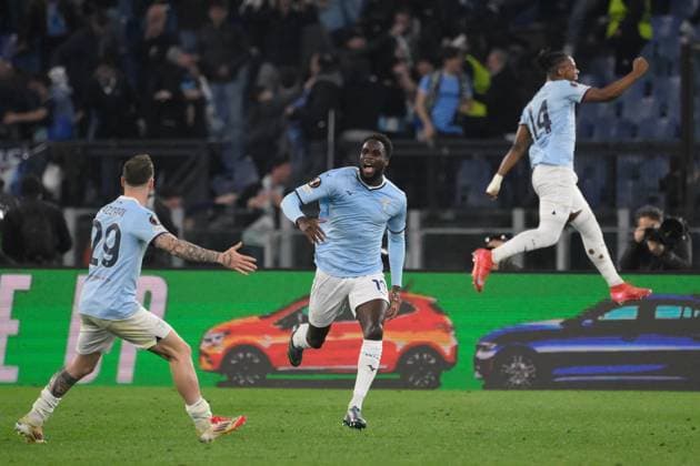 Lazioâ??s Boulaye Dia celebrates after scoring the goal 3-0 during the UEFA Europa League 2024-2025 football match between SS Lazio and FK Bodo Glimt at the Olympic Stadium in Rome on April 17, 2025.  Copyright: xFabrizioxCorradetti IPAxSportx xipa-agency.netx xx IPA_56609775 IPA_Agency_IPA56609775