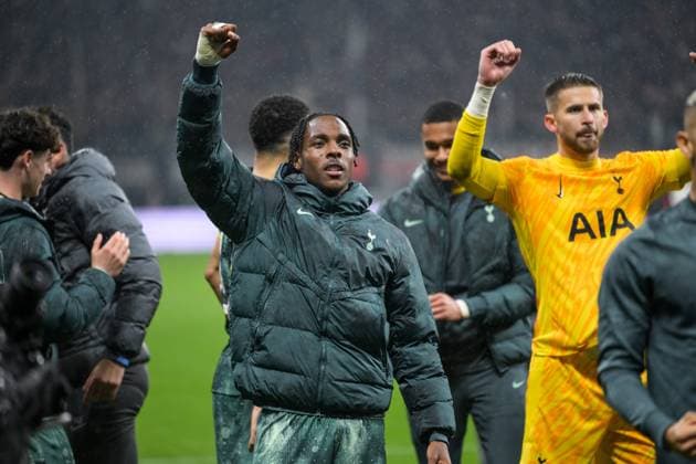 Soccer, UEFA Europa League, 20250417, SG Eintracht Frankfurt Tottenham Hotspur In the picture Mathys TEL Tottenham, 11 final cheer Frankfurt Deutsche Bank Park Hessen Germany Copyright: Passion2Press MarkusxFischerx