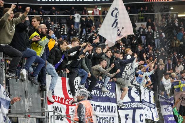 Europa League Eintracht Frankfurt Tottenham Hotspur on 17 04 25 at Deutsche Bank Park, Frankfurt The Tottenham Hotspurs fans after the win in Frankfurt Frankfurt Deutsche Bank Park Frankfurt Germany Copyright: xAlfioxMarinox