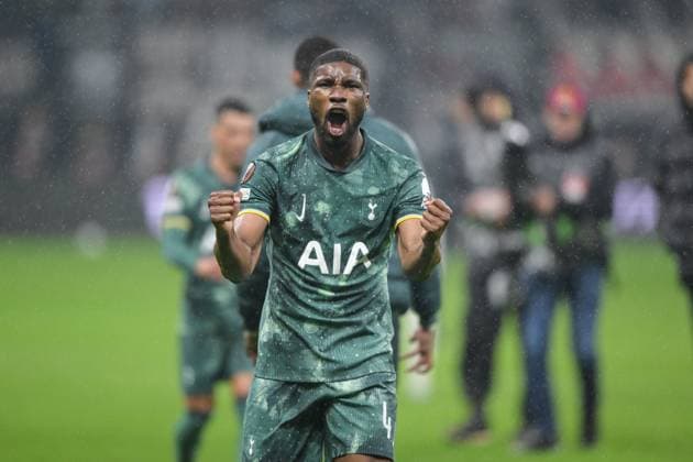 Soccer, UEFA Europa League, 20250417, SG Eintracht Frankfurt Tottenham Hotspur In the picture Kevin DANSO Tottenham, 4 final cheer Frankfurt Deutsche Bank Park Hessen Germany Copyright: Passion2Press MarkusxFischerx