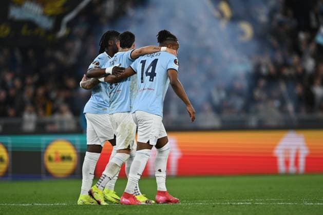 Tijjani Noslin of S.S. Lazio celebrates after scoring the goal to make it 2-0 during the 2024 25 UEFA Europa League Quarter Final Second Leg match between S.S. Lazio and FK Bodo Glimt at Olympic Stadium on April 17, 2025 in Rome, Italy.  Copyright: xDomenicoxCippitelli IPAxSportx xipa-agency.netx xx IPA_56610720 IPA_Agency_IPA56610720