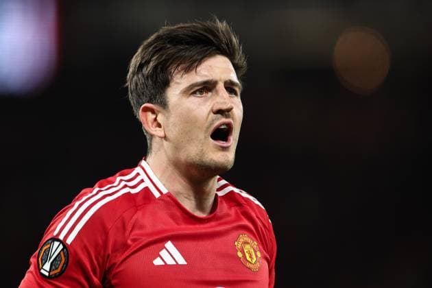 UEFA Europa League Quarter-finals Manchester United, ManU v Lyon Harry Maguire of Manchester United during the UEFA Europa League Quarter-finals match Manchester United vs Lyon at Old Trafford, Manchester, United Kingdom, 17th April 2025 (Photo by Mark Cosgrove News Images) Manchester Old Trafford Greater Manchester United Kingdom Copyright: xMarkxCosgrove NewsxImagesx