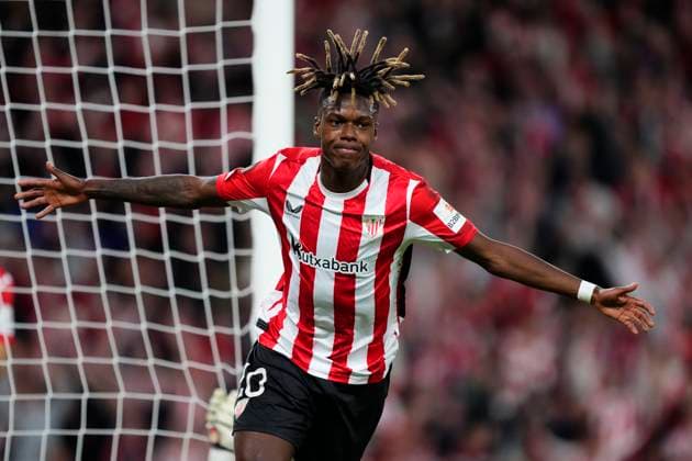 Athletic Club v Rangers FC - UEFA Europa League 2024 25 Quarter Final Second Leg Nico Williams left winger of Athletic Club and Spaincelebrates after scoring his sides first goal during the UEFA Europa League 2024 25 Quarter Final Second Leg match between Athletic Club and Rangers FC at Estadio de San Mames on April 17, 2025 in Bilbao, Spain. Bilbao Spain  Copyright: xJosexBretonx originalFilename:bretonhernandez-athletic250417_npubv.jpg