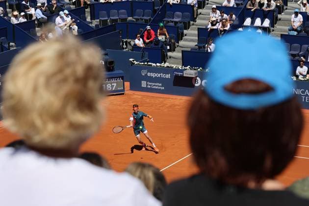 Barcelona open Banc Sabadell 2025, Real Club De Tennis Andrey Rublev in Action against Alejandro Davidovich of Spain during the Barcelona Open Banc Sabadell 2025 at Real Club De Tenis Barcelona on April 17, 2025 in Barcelona, Spain. barcelona Real Club De Tenis Barcelona on catalunya spain Copyright: xYoussefxLoulidix
