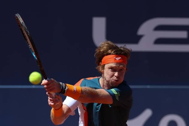 Barcelona open Banc Sabadell 2025, Real Club De Tennis Andrey Rublev in Action against Alejandro Davidovich of Spain during the Barcelona Open Banc Sabadell 2025 at Real Club De Tenis Barcelona on April 17, 2025 in Barcelona, Spain. barcelona Real Club De Tenis Barcelona on catalunya spain Copyright: xYoussefxLoulidix