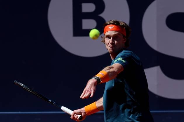 Barcelona open Banc Sabadell 2025, Real Club De Tennis Andrey Rublev in Action against Alejandro Davidovich of Spain during the Barcelona Open Banc Sabadell 2025 at Real Club De Tenis Barcelona on April 17, 2025 in Barcelona, Spain. barcelona Real Club De Tenis Barcelona on catalunya spain Copyright: xYoussefxLoulidix