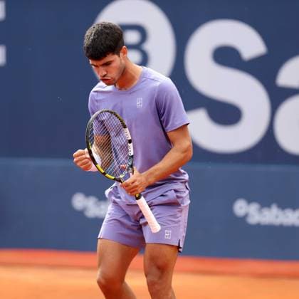 April 17, 2025, Sabadell, Barcelona, Spain: CARLOS ALCARAZ, (Spain) celebrates a point in the match with Djere (Serbia) during the Day 5 of the Barcelona Open Banc Sabadell Godo. Sabadell Spain - ZUMAu50_ 20250417_zsp_u50_014 Copyright: xXavixUrgelesx