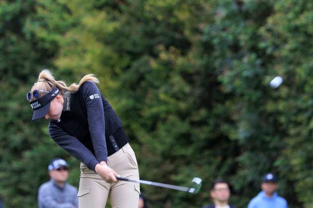April 17, 2025, Los Angeles, California, USA: Olivia Cowan at the 9th tee during the first round of the JM Eagle LA Championship presented by Plastpro on Wednesday April 17, 2025 at El Caballero Country Club in Tarzana, California. ARIANA RUIZ PI Los Angeles USA - ZUMAp124 20250417_zaa_p124_044 Copyright: xArianaxRuizx