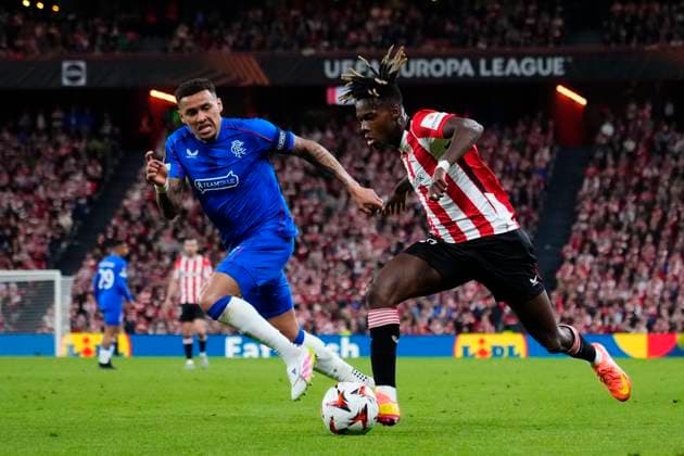 Athletic Club v Rangers FC - UEFA Europa League 2024 25 Quarter Final Second Leg Nico Williams left winger of Athletic Club and Spain during the UEFA Europa League 2024 25 Quarter Final Second Leg match between Athletic Club and Rangers FC at Estadio de San Mames on April 17, 2025 in Bilbao, Spain. Bilbao Spain  Copyright: xJosexBretonx originalFilename:bretonhernandez-athletic250417_npN1j.jpg
