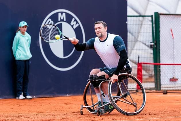 BMW Open Munich ATP 500 18 04 2025 Allianz Para Trophy Joachim Gerard Belgium in match against Alfie Hewett Great Britain BMW Open by Bitpanda Munich ATP 500 Day 7, Munich, MTTC Iphitos on 18 04 2025 Copyright: xBEAUTIFULxSPORTS Wunderlx