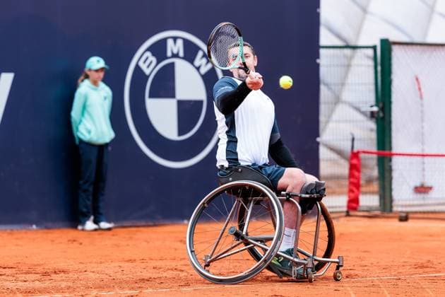 BMW Open Munich ATP 500 18 04 2025 Allianz Para Trophy Joachim Gerard Belgium in match against Alfie Hewett Great Britain BMW Open by Bitpanda Munich ATP 500 Day 7, Munich, MTTC Iphitos on 18 04 2025 Copyright: xBEAUTIFULxSPORTS Wunderlx